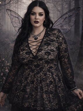 Black Lace Fairy Goth Whimsy Torrid Top Size 4 Peplum Lace-Up EUC Plus Curvy Y2K